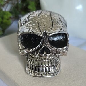 Large Vintage Silver Skull Clamper Hinge Bracelet
